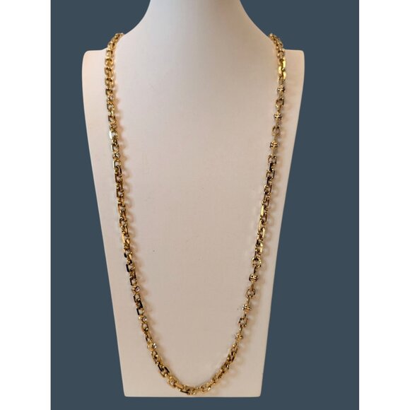 Gold Plated Chain Necklace W/ Glass Rhinestones & Coordinating Clip Earrings Set - Picture 5 of 12